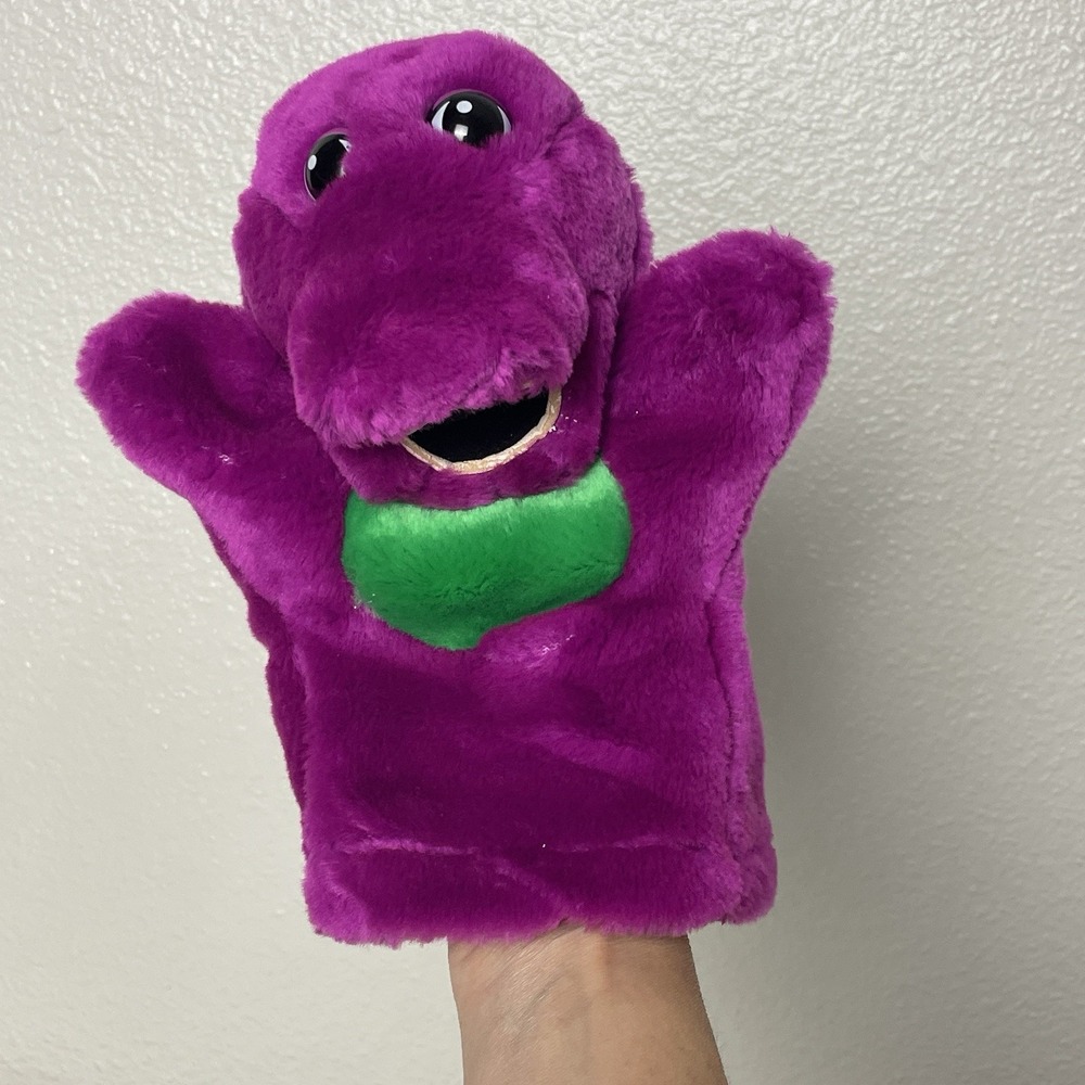 Vintage 90's Barney The Dinosaur Hand Puppet Purple Green Plush